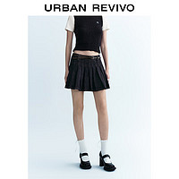 URBAN REVIVO UR2024秋季女装复古摩登撞色明线压褶牛仔半裙UWU840083 靛蓝 L