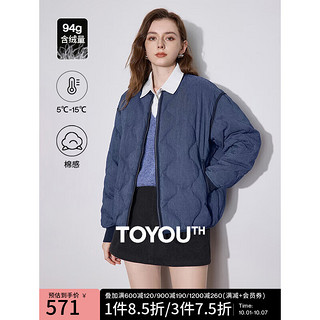 TOYOUTH 初语 仿牛仔棒球服外套女2024年秋冬轻暖白鸭绒学院风羽绒服 牛仔深蓝 M