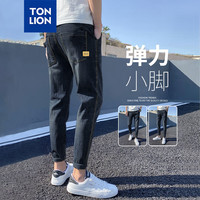 唐狮 TONLION牛仔裤男2024夏季男士修身小脚裤弹力直筒裤子WP 深灰蓝 31