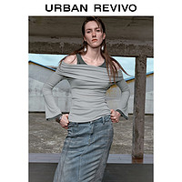 URBAN REVIVO UR2024秋季女装假两件露肩T恤UWA440006 浅灰 M