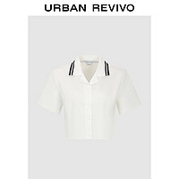 URBAN REVIVO UR2024秋季女装都市学院风撞色短袖开襟衬衫UWU240086 本白 L