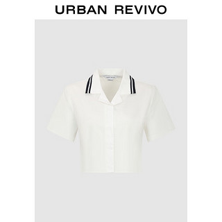 URBAN REVIVO UR2024秋季女装都市学院风撞色短袖开襟衬衫UWU240086 本白 L