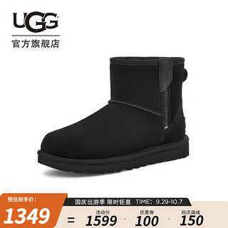 UGG 女士时尚舒适纯色平底侧拉链休闲短靴雪地靴 1151230 黑色 39