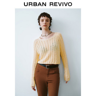 URBAN REVIVO UR2024秋冬女装慵懒风软糯镂空圆领长袖针织衫UYL940008 米白 M