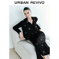 URBAN REVIVO UR2024秋季女装时尚立体钉珠装饰长袖开襟衬衫UWG240202 黑色 M