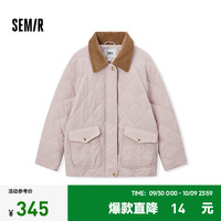 森马（Semir）[商场同款]棉服女中长款轻薄宽松拼接翻领2024新款冬菱格棉衣 橡皮粉61214 165/88A/L
