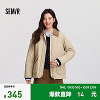 森马（Semir）棉服女中长款轻薄宽松拼接翻领2024冬菱格棉衣 咖色调00455 175/96A/XXL