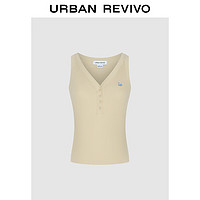 URBAN REVIVO 女士时尚休闲撞色刺绣修身V领背心 UWL440197 卡其 S