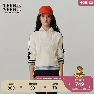 Teenie Weenie小熊女装POLO领针织衫2024秋季时尚休闲白色长袖 象牙白 160/S