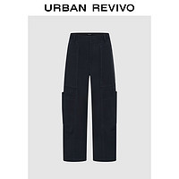 URBAN REVIVO UR2024秋季女装潮流高街休闲设计感口袋阔腿裤UWJ640043 藏青 S