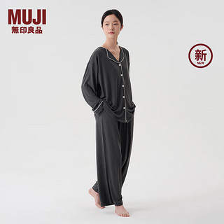 无印良品（MUJI）女式柔软针织前开睡衣套装女士家居服女款春秋 FD22CC4A 炭灰色 L-XL 上装170/92A,下装170/74A