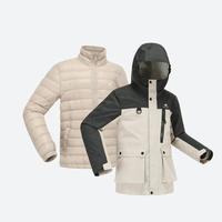 迪卡侬(DECATHLON)儿童三合一冲锋衣羽绒服可拆卸内胆男女童春秋保暖外套KIDD 米黄色-2024年新 125cm