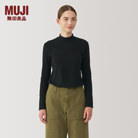 無印良品 MUJI(無印良品 )女式 起毛罗纹织半高领长袖T恤上衣打底衫内搭秋冬24年冬 黑色 XL (165/92A)
