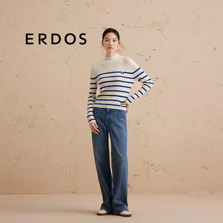 ERDOS 24秋冬半高领条纹海魂修身显瘦优雅淑女百搭女套衫羊绒衫 蓝白条纹 175/92A/XL