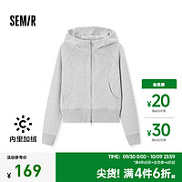 森马（Semir）外套女短款插肩袖小个子潮2024冬季加绒紧身连帽夹克休闲 浅花灰00211 160/84A/M