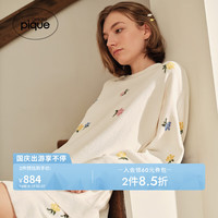 gelatopique【明星同款】24早秋新品女睡衣半边绒彩色小花套头衫PWNT244052 灰白色套装 F