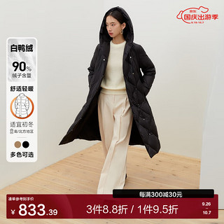 VERO MODA VEROMODA羽绒服女白鸭绒90%长款直筒连帽简约通勤 黑色 165/84A/M