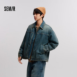 森马（Semir）夹克男2024冬季复古牛仔外套宽松时尚百搭棉服 牛仔黄泥染80325 180/96A/XL