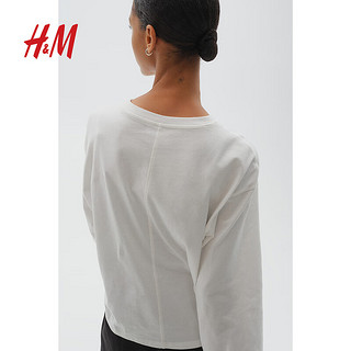 H&M2024秋季女士棉质长袖上衣1240497 白色 170/104