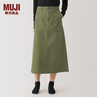 MUJI 無印良品 无印良品（MUJI）女式 水洗 人字纹 直筒裙 长半身裙女秋款裙子女装24年秋BE1U8A4A 卡其绿