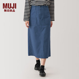 MUJI 無印良品 无印良品（MUJI）女式 水洗 人字纹 直筒裙 长半身裙女秋款裙子女装24年秋BE1U8A4A 蓝色