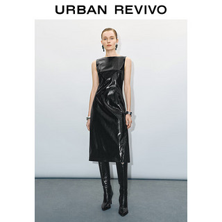 URBAN REVIVO UR2024秋冬女装时髦酷飒摩登PU皮质无袖连衣裙UWG740214 黑色 M