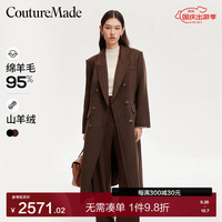 VEROMODA毛呢大衣女24秋双面呢软糯H版长款双排扣经典通勤 深棕色 155/76A/XS