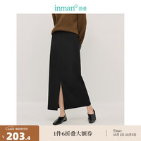 茵曼（INMAN）高腰垂感后开叉半身裙2024秋季女装A字长款一步包臀裙 午夜黑 L