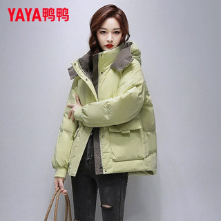 YAYA鸭鸭羽绒服女短款2024年冬季纯色连帽加厚保暖面包服小个子外套 黑色 M
