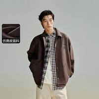 【复古仿麂皮男装2024春秋款教练印花休闲茄克潮流外套男式夹克