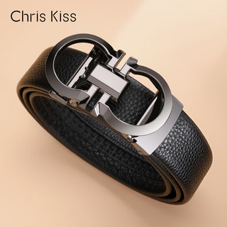 CHRIS KISS皮带男真皮自动扣商务男士裤腰带加长老公 简约款简约款无LOGO【专柜礼盒】 110cm -130cmcm