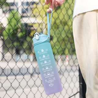 驭影 水杯带盖塑料杯高男女生成人泡茶运动带刻度耐高温水杯杯子 弹盖杯【渐变绿紫 800ml