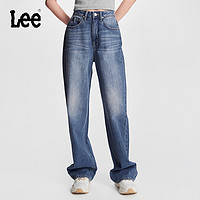 Lee24秋冬新品428舒适高腰直脚中浅蓝色女直筒牛仔裤潮流A06897