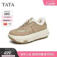 他她(TATA)厚底休闲德训鞋女鞋加绒保暖毛毛鞋2024冬季新款CEF01DM4