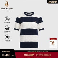Hush Puppies【商场同款】女士秋季纯棉透气舒适经典彩条线织圆领衫