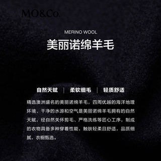 MO&Co.毛呢外套2024秋新品美丽诺绵羊毛垫肩翻领T字廓形MBD3COT007 蓝黑色 XS/155