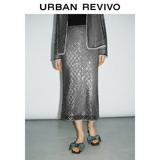 URBAN REVIVO UR2024秋季女魅力设计感细闪亮片长款直筒半裙UWG540102 中灰 XS