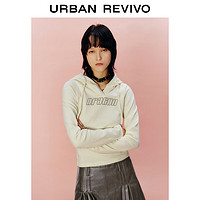 URBAN REVIVO UR2024春季新款女装美式休闲风字母印花修身连帽T恤UWV440014 象牙白