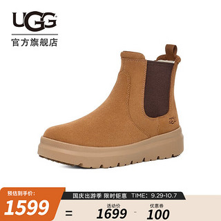 UGG 秋季男士舒适平底圆头轻便时尚潮流短靴休闲切尔西靴 1152050 CHE|栗色 45