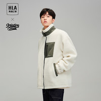 HLA海澜之家夹克男SPRINTING SMILE摇粒绒加厚外套冬 米白73 175/92A/L