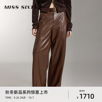 MISS SIXTY2024秋季休闲长裤女复古高腰宽松阔腿裤蛋白PU皮裤 褐色 S