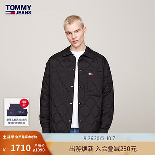 TOMMY JEANS【绗缝轻羽绒】24秋冬男女按扣翻领宽松羽绒服20001 黑色BDS L