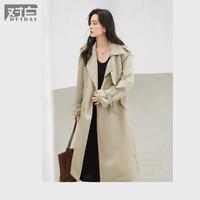 2024春秋装立体挺括高级感不对称女式翻领长款风衣外套