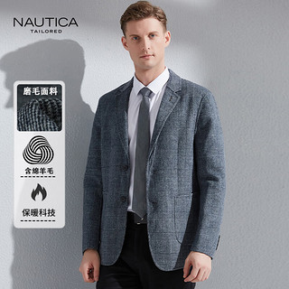 NAUTICA 诺帝卡 TAILORED诺帝卡西服男士羊毛呢外套秋冬季商务正装外套灰蓝格48