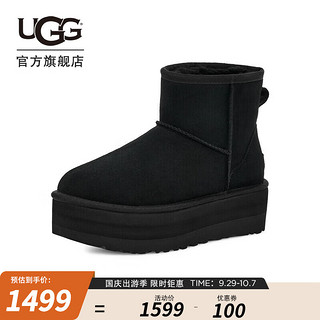 UGG 女士休闲舒适经典纯色厚底保暖迷你时尚短靴雪地靴 1134991 黑色 39