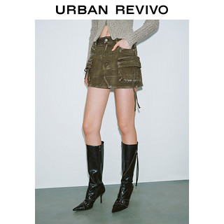 URBAN REVIVO UR2024秋季女装美式工装风贴袋擦色短款A字半裙UWV540054 橄榄绿 L