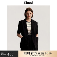 ELAND衣恋V领短袖西装短外套女单排扣纯色气质极简风上衣春夏 黑色(19)Black S/160