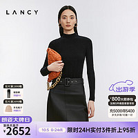 朗姿/LANCY2024冬复古坑条烫钻旷野美拉德半高领针织衫女修身打底 夜幕黑色 S