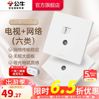公牛开关插座 带USB网线 86型墙面家用 空调电视墙壁面板G39暮雪白 电视+电脑插座(六类)