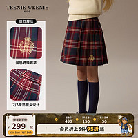 Teenie Weenie Kids小熊童装24秋冬女童学院风百褶格纹半身裙 红色 150cm